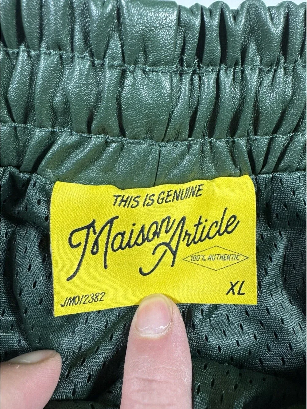 Maison Article Mens XL Green Faux Leather Shorts Drawstring Elastic Waist